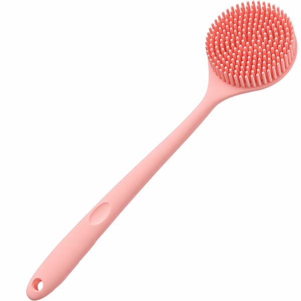 Silicone Long Handle Double-Sided Massage Bath Brush for Deep Cleaning & Relaxation Pink