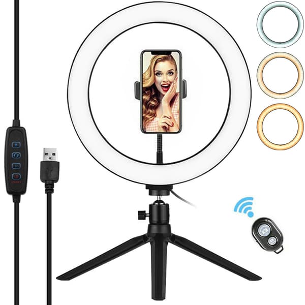 Kompakt Skrivebords Selfie Ring Light, LED Ring Light Med Foldbart Stativ Og Justerbar Lysstyrke, Til Fotografering Og Makeup