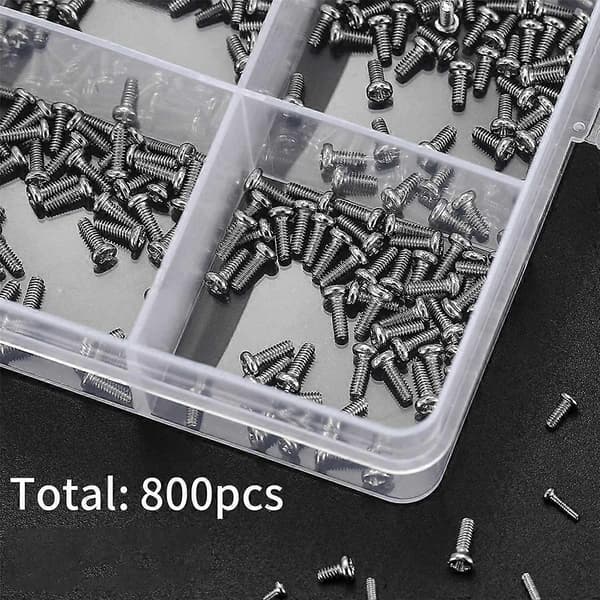 800 Pcs Small Screws for Electronics, Tiny Mini Pan Head Machine Screw Kit for Glasses Watches C
