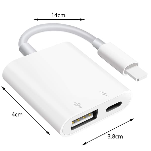 USB Camera Adapter for iPhone iPad, Plug and Play OTG Cable with Charging Port for Convenient Data Transfer, Supports Digital Camera Memory Cards