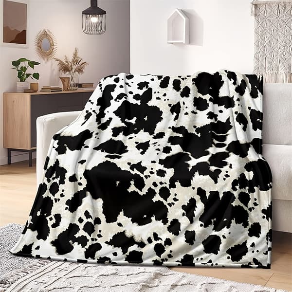1pc Cow Print Blanket, Animal Pattern Blanket, Warm Cozy Soft Throw Blanket for Sofa Bed Travel Camping [DB] Queen(152.4cmx203.2cm)