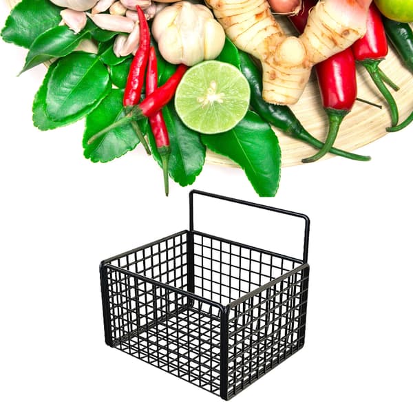 Wall Mounted Storage Basket, No Drilling, Self-Adhesive Metal Wire Hanging Basket for Kitchen, Pantry, Bathroom Organization, Black