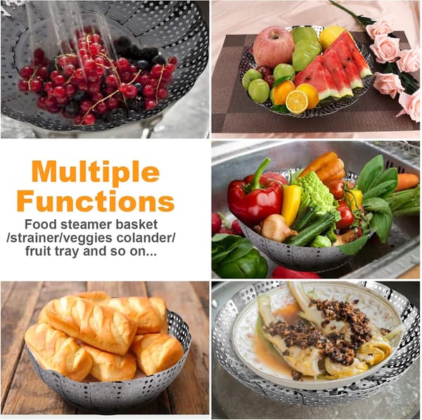Stainless Steel Steamer Basket, Expandable Steamer Basket, Premium Material, Rust-proof, Durable, for Cooking Various Foods, Multiple Functions