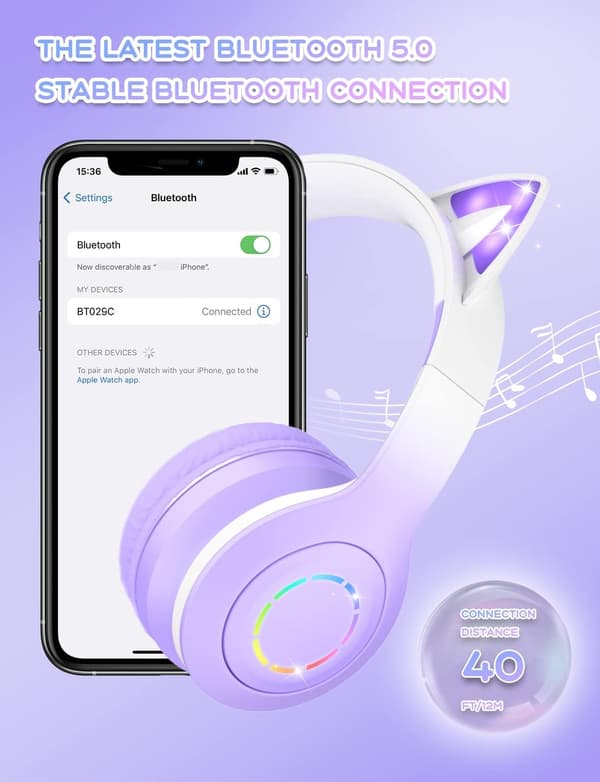 Bluetooth-hovedtelefoner - justerbare, åndbare, lilla - til børn