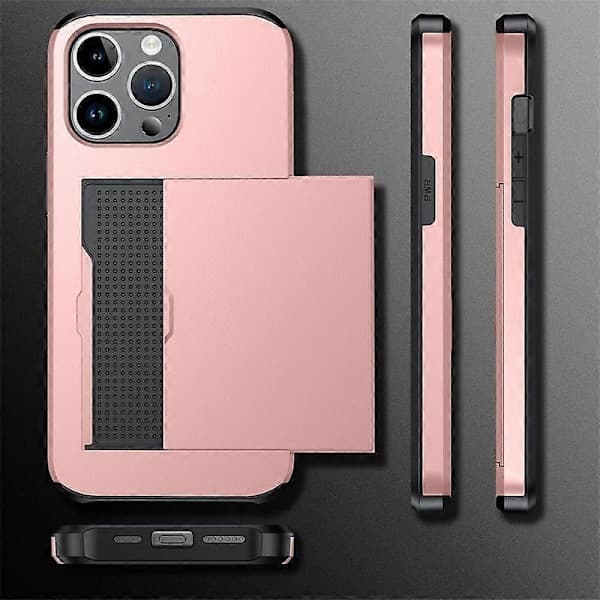 1 st Svart iPhone 15 Pro Max Mobilskal, Skjutbart Kortfack Två-i-ett Anti-fall Plånboksfodral