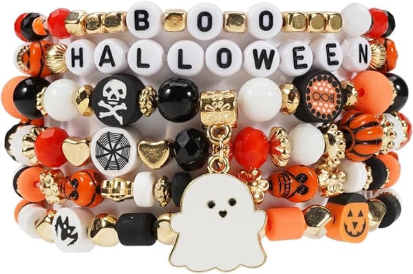 Halloweenarmbånd Stablebart Svart Steinperle Elastisk Armbånd A