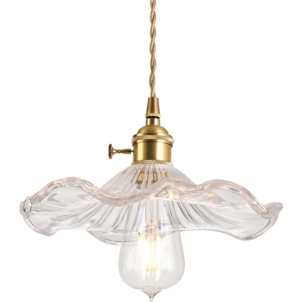 Nordisk Moderne Gull & Grønn Glassblomst Lysekrone for Stue