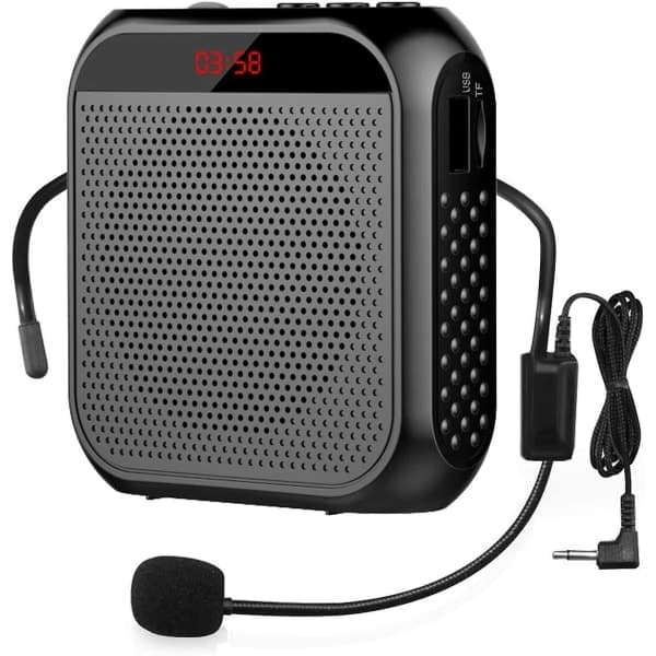 Bærbar stemmeforstærker med kablet mikrofonheadset genopladelig højttaler (sort)