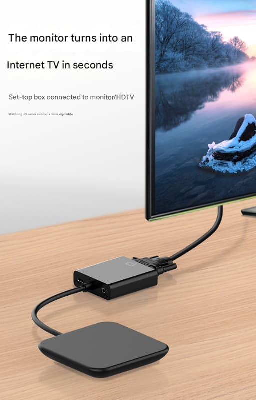 HDMI til VGA-adapter Han til Hun-konverteringsadapter 1080P til tablet-pc bærbar computer sort