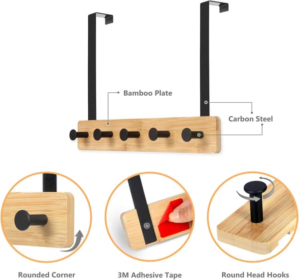 Heavy Duty Over-the-Door Hanger with Solid Construction, Multifunctional Organizer Space-Saving Stylish Functionality for Bathrooms, Closets (Natural)