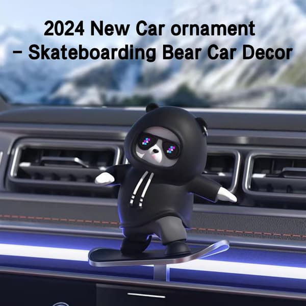Skateboard Bear Car Decoration, Funny Skateboard Bear Car Interior Dashboard Decoration