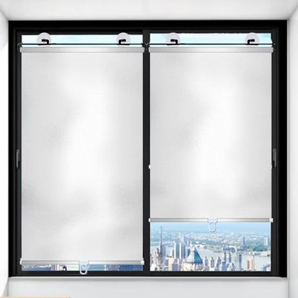 2-pack Blackout Roller Blinds with Suction Cups - Telescopic Portable Sunshade Roller Blind, Silver