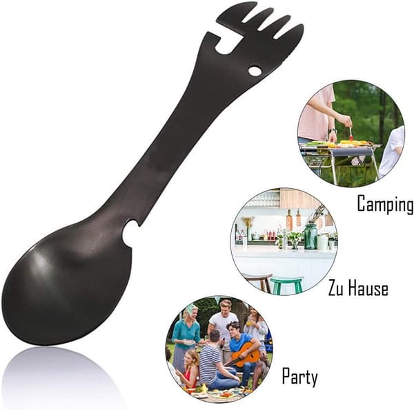 Utendørs Spork 5 i 1 Bestikk, Bestikk i Rustfritt Stål for Camping Piknik Tilbehør, Bærbart Multifunksjonelt Sett Tilbyr Enkel Bærekomfort