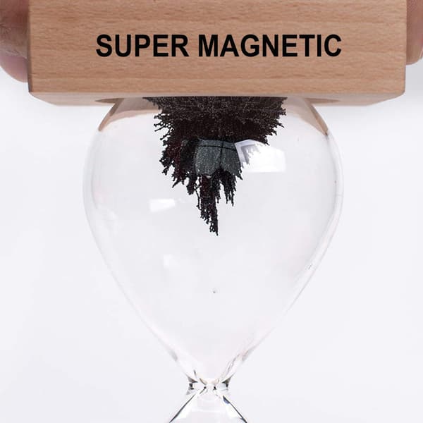 Magnetisk sandtimer 3 minutter: med sort magnetisk jernpulver og træbase, 3 minutter, timeglas til kontordekoration