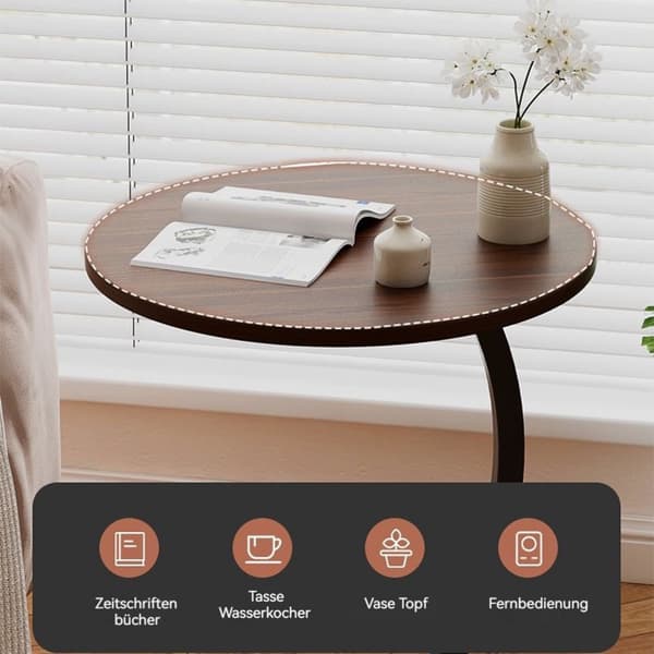 [Rea] Sidebord, C-formet Mobilt Sofabord, Laptopbord, Sofabord, Computerbord, 40x60cm, Valnødlook, til Stue