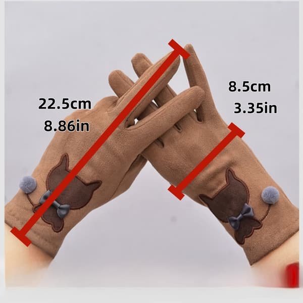 Et par varme, vinterforede stretchhandsker til kvinder med moderigtigt katte-design, kompatible med touchskærm [DB] Grey