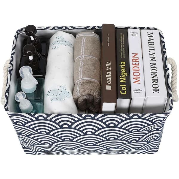 Sæt med 3 foldbare opbevaringskurve, rektangulær foldbar organizer, vasketøjskurve til garderobe (bølgemønster)