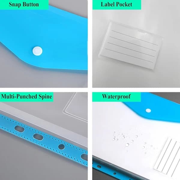 A4 Plastfickor med Hål, 12-pack Expanderbara Polyfickor A4, Plastfickor för Dokumentarkivering, Vattentäta, Kontorsmaterial för Skolan