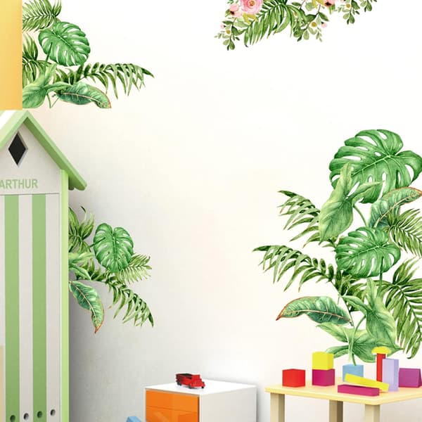Green Plant Leaf Wall Decal, Self-Adhesive Palm Leaf Tree Wall Decor, Waterproof DIY Wall Sticker