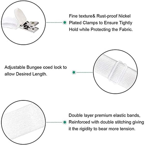 Bed Sheet Fasteners 2 pcs Adjustable Triangle Elastic Clip Sheet Straps, Long Braces Gripper Holder Clip Fasteners for All Beds and