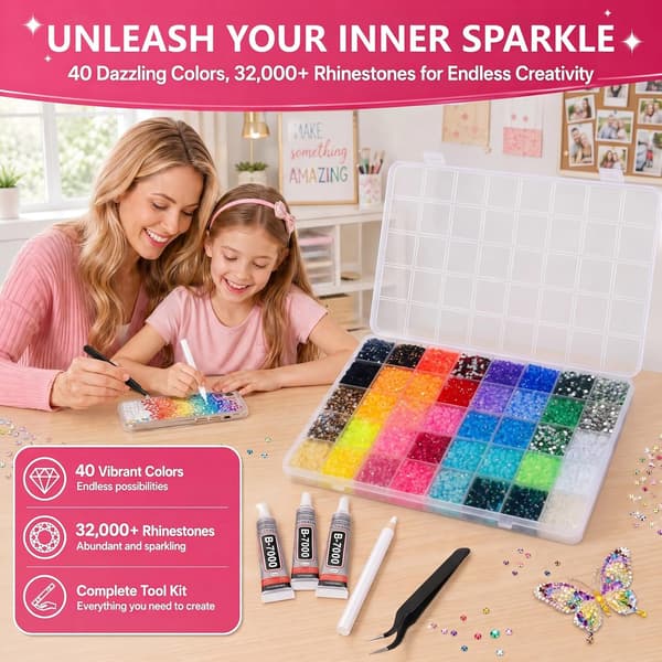 40 farver, 3 mm gelé-rhinsten, 32.000 stk. Bedazzling Kit med - PC