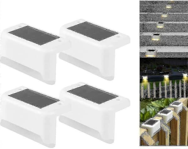 Xinxu Solar Dæklys LED Solar Trinlys Vandtætte Hegnslys til Udendørs Trapper Hegn (4 Stk, Hvid)
