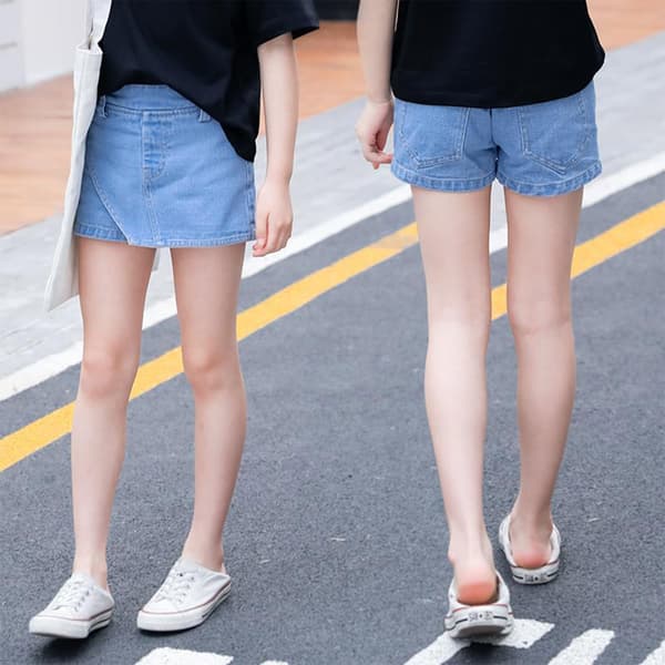 Pige sommer skort, elastisk talje, vide ben, åndbar, let, ensfarvet 120 cm