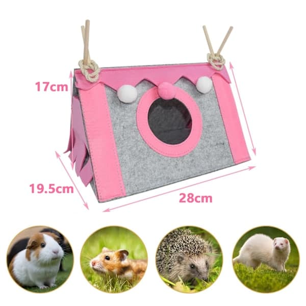 Triangular Small Animal Hideout, Wood Support, Felt Material, Provides a Private Retreat for Guinea Pigs and Ferrets