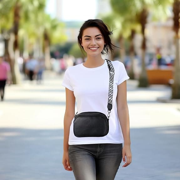 Women's PU Leather Shoulder Bag with Zipper Adjustable Strap Small Crossbody Bag Black