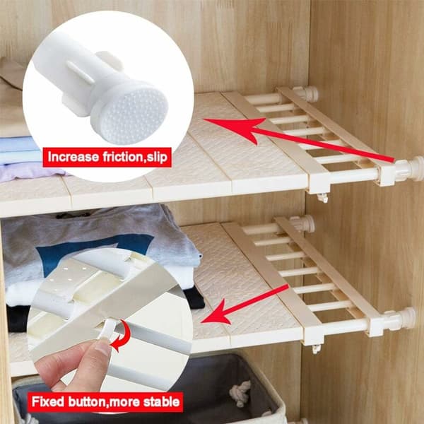 Expandable Shelf Cabinet Organizer Wardrobe Storage Wardrobe Shelf for Kitchen, White Ventilation Wardrobe Shelves Adjustable Storage Shelf, Under Sink