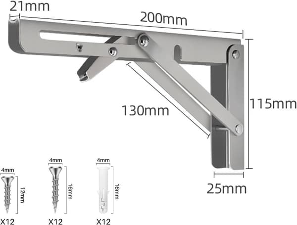 Sammenleggbare braketter 30 cm, sammenleggbare hyllebraketter, sammenleggbare veggbraketter