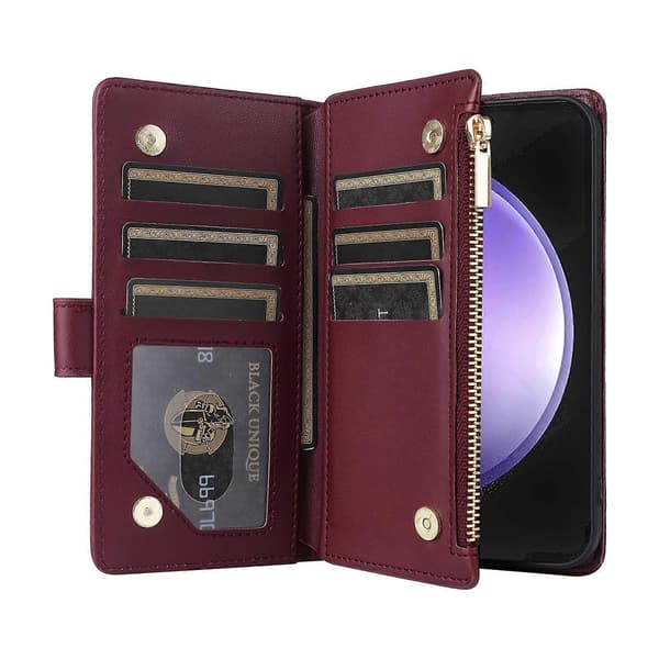 [LCS] Zipper Wallet Leather Case For Samsung Galaxy S24 FE 5G Wine Red Wine Red