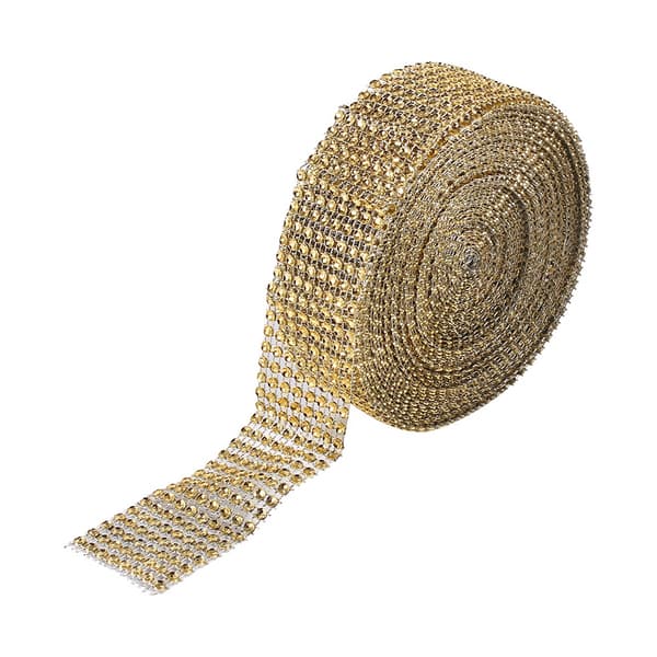 10 Yards Diamantnätband Bröllopstårtor Ljus Vikning Rhinestone Kristall Guld