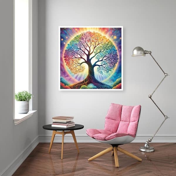 Farverigt Livets Træ 5D Diamantkunst, Diamantmaling Fuld Bor 35x35cm