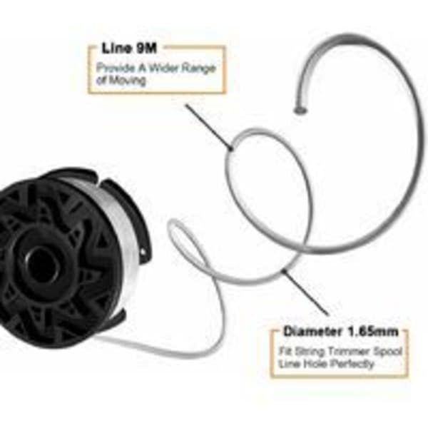 Sæt med 6 spoler A6485 A6481 til Black Decker plæneklipper – ABS-plast, slidstærk, sort – 6 x 9 m, 9 m
