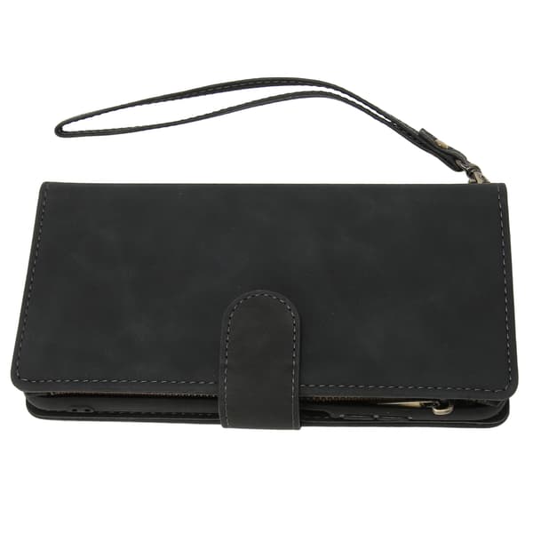 Faux Leather Wallet Case Protective Wallet Case Card Holder with Zipper for A03S Black