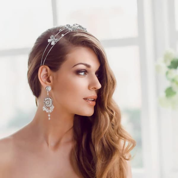Brudebryllupshodebånd, Rhinestone Krystallpynt Sommerfugler Jenter Krone Tiara for Kvinner (Sølv)