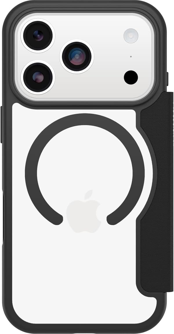 Otterbox React Series Folio MagSafe Case for iPhone 17 Pro, Shockproof, Anti-Drop, with Card Slot, Military Tested - Transparent/Black iPhone 17 Pro