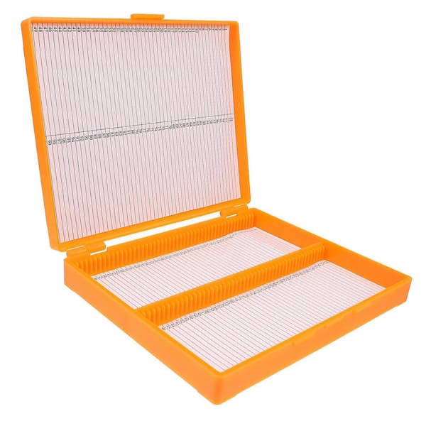 Durable Plastic Microscope Slide Storage Box, Holds 100 Slides, with Transparent Lid for Lab and Classroom