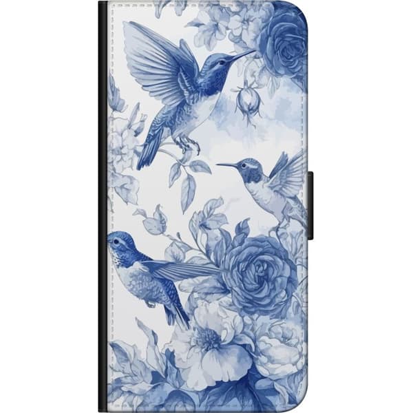 Compatible Wallet Case for Huawei Y6 (2019) Birds and Flowers Blue Romantic Pattern