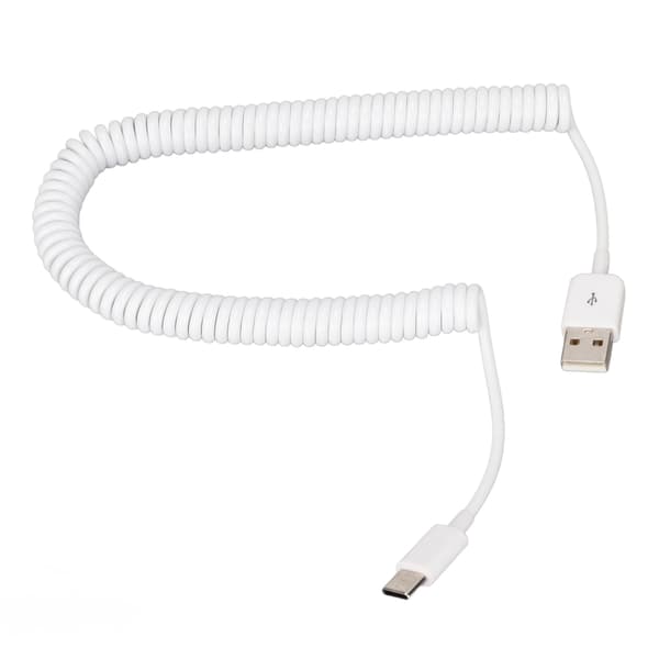 Type C to USB 2.0 Coiled Charger Cable - Fast Data Extension Cord for Mobile Phone (9.8ft)
