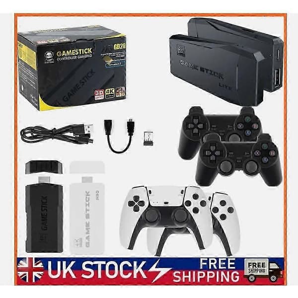 40000+ 4K HDMI TV Video Game Stick Retro Game Console with 2 Wireless Controllers