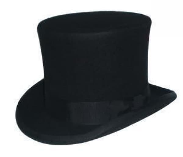 Uldtophat til mænd, satinforet høj hat, sort, høj tophat, julekostume