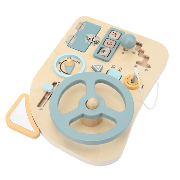 Activity Board with Steering Wheel Early Educational Fine Motor Skills Interactive Wooden Panel for Kids