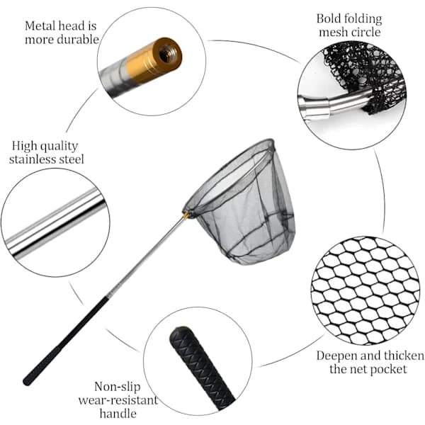 Telescopic Foldable Fishing Net, 1.5m Pole Foldable Extendable Aluminum Long Handle, Stainless Steel Triangular