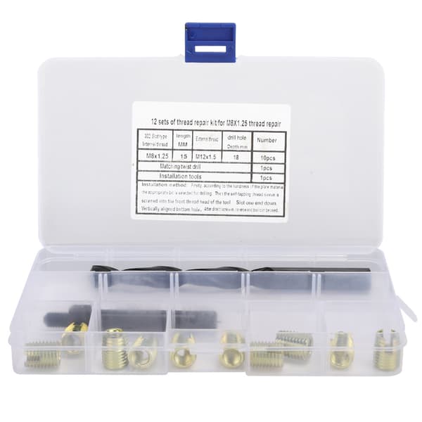 12 pcs M8 x 1.25 Thread Repair Kit Self-Tapping Thread Inserts Tool Set