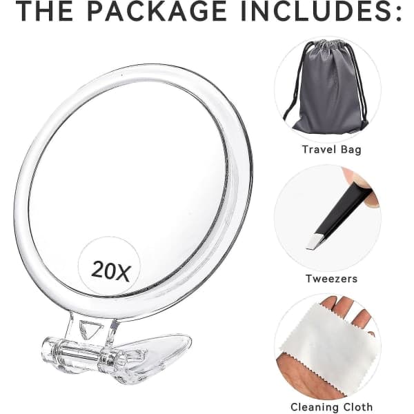 20x Magnifying Mirror, Double-Sided Mirror, 20x/1x Magnification, Foldable Makeup Mirror With