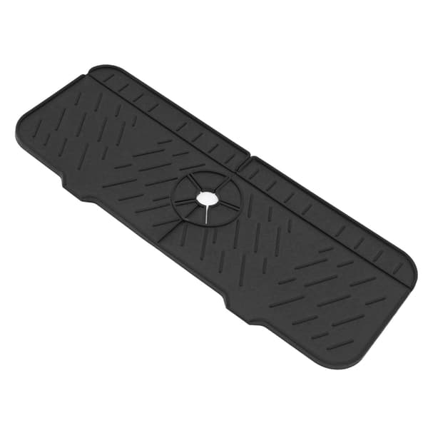 Silicone Dish Mat Washable Reusable Water Absorbent Countertop Protector for Kitchen Bathroom RV Black