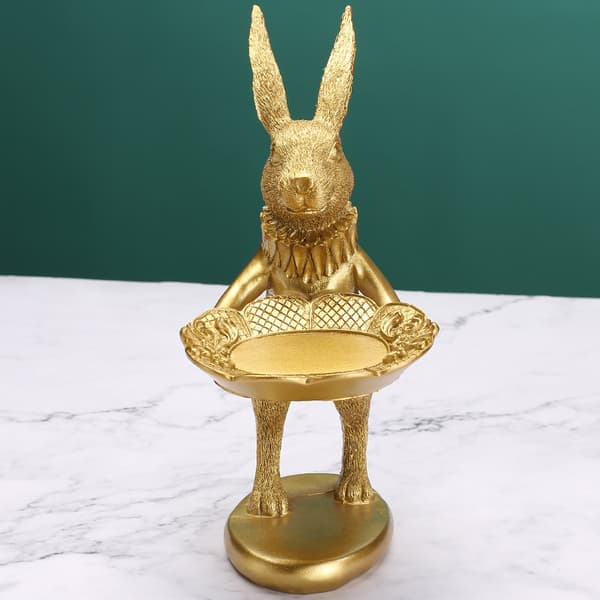 Small Golden Rabbit Figurine Jewelry Ring Dish Decorative Easter