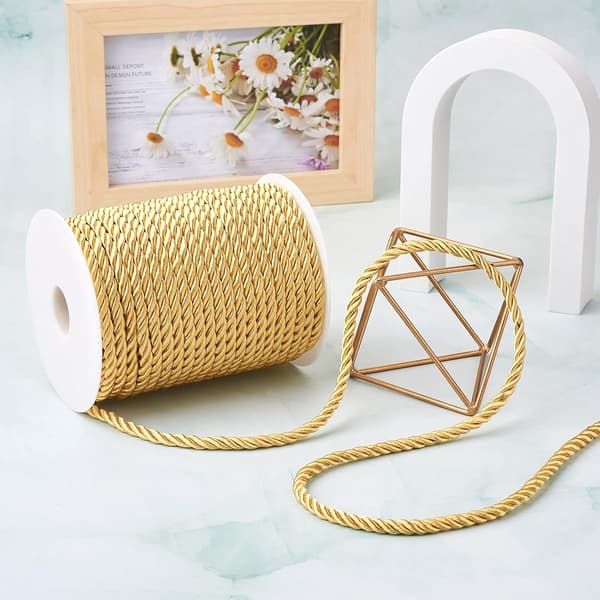 32 Yards 5 mm Gold 3-Ply Polyester Twisted Cords Decorative Rope Plastic Lock Hand String Macrame String for Crafts Curtain Tiebacks Making Party Gold